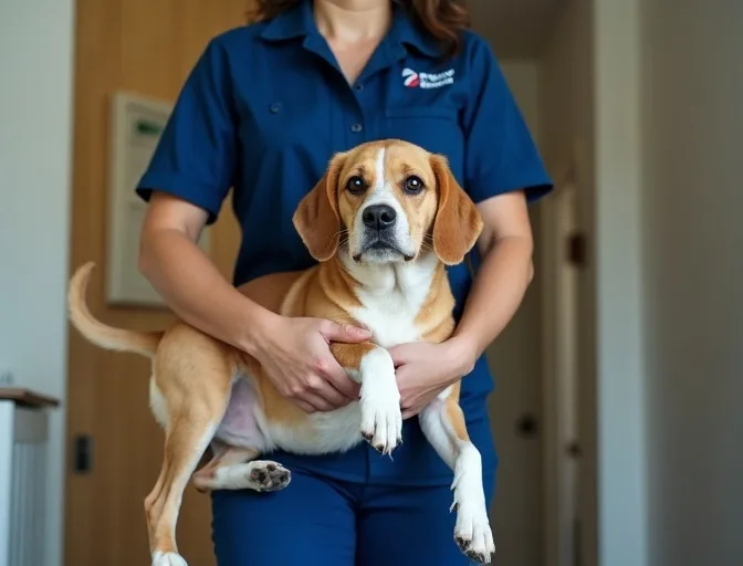 Technician respectfully transporting a deceased dog in Moolap